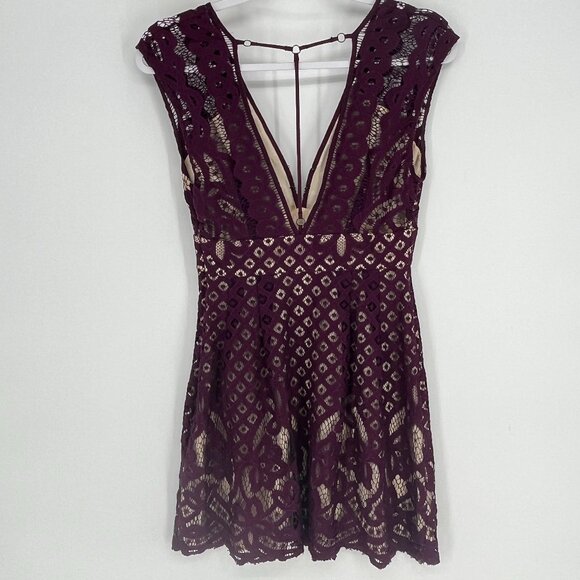 Free People One Million Lovers Lace Mini Dress Burgundy Boho Holiday Party - Picture 4 of 15